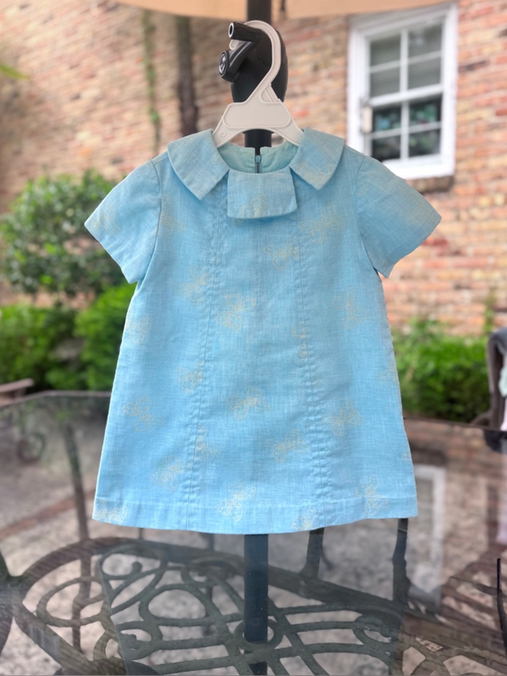 Vintage 1960’s Mod Girl’s Sky Blue Dress with White floral stitching detail.
